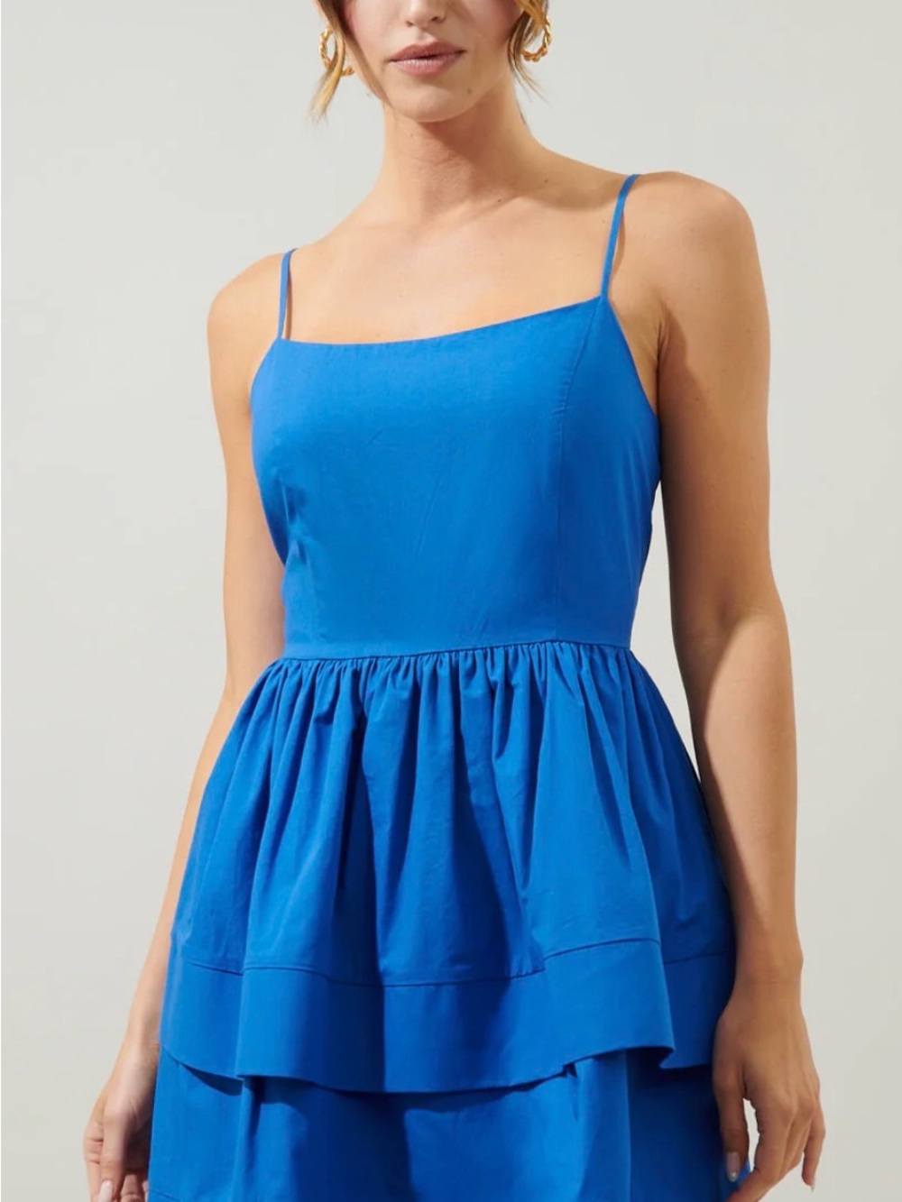 Blue Spaghetti-Strap Tiered Summer Dress